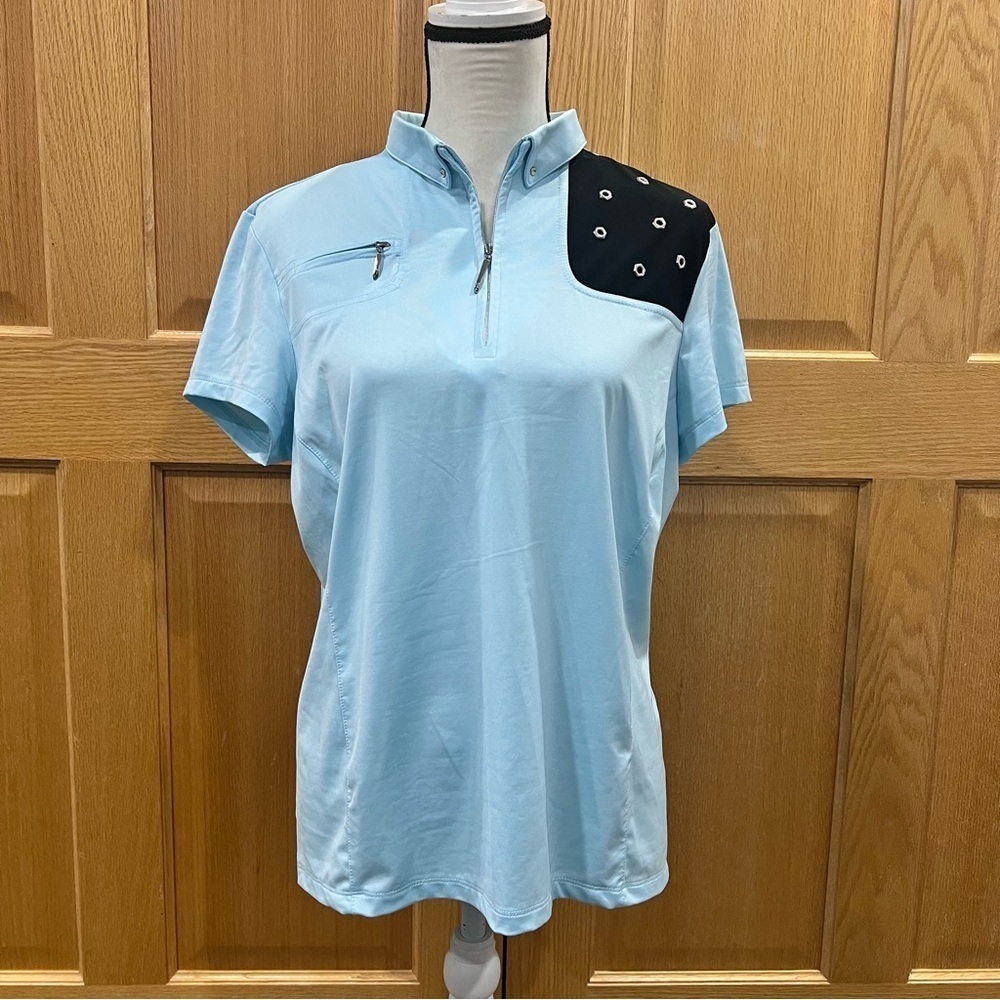 Jamie Sadock Studded Golf Polo Shirt Light Blue Large Like New